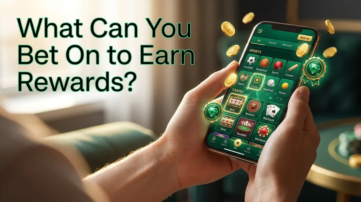 Player's hands holding a smartphone showing betting options to earn rewards.