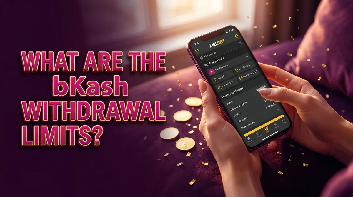 Hands holding phone displaying bKash withdrawal limits.