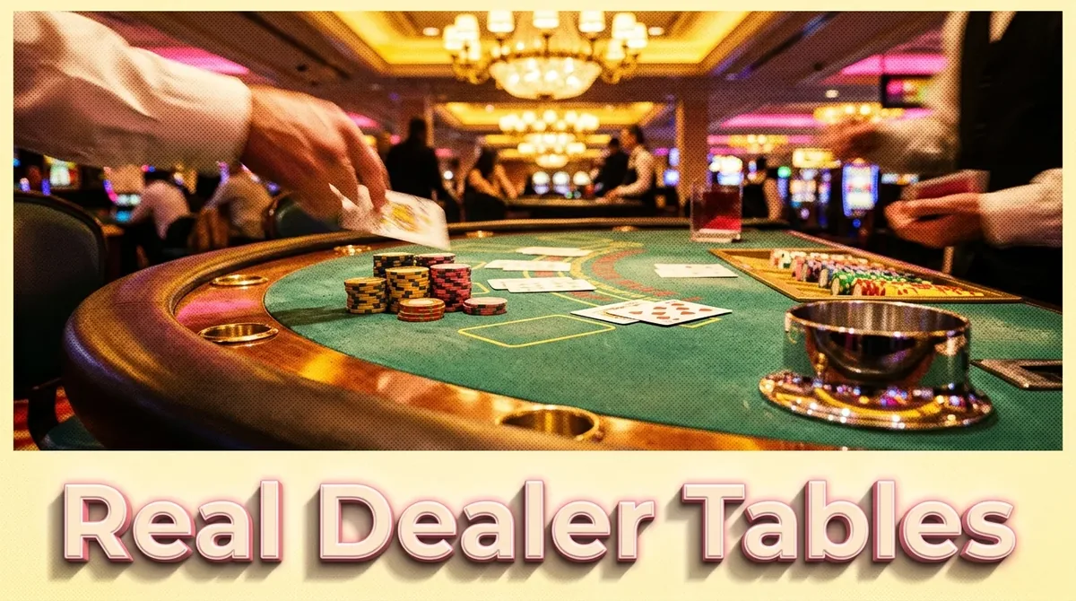 Casino table with chips and cards under warm lighting.